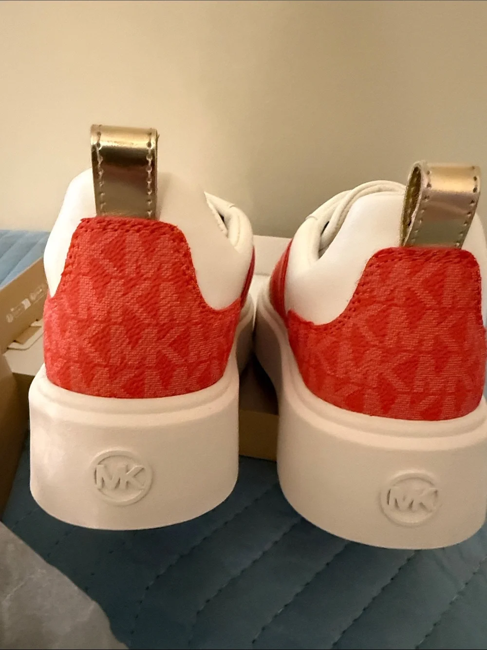 Michael Kors Kids White Sneakers with Red Logo Band